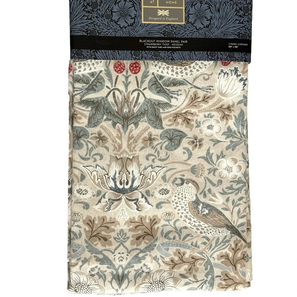 William Morris Blackout Strawberry Thief Curtains Drapes 50x96 Heavy 2 Panels